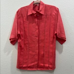 TALBOTS‎ 100% Linen Salmon Colored Women’s Hidden Button Front Pleated Blouse 12